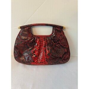 VINTAGE ASHNEIL RED SNAKESKIN  LEATHER EMBOSSED CLUTCH